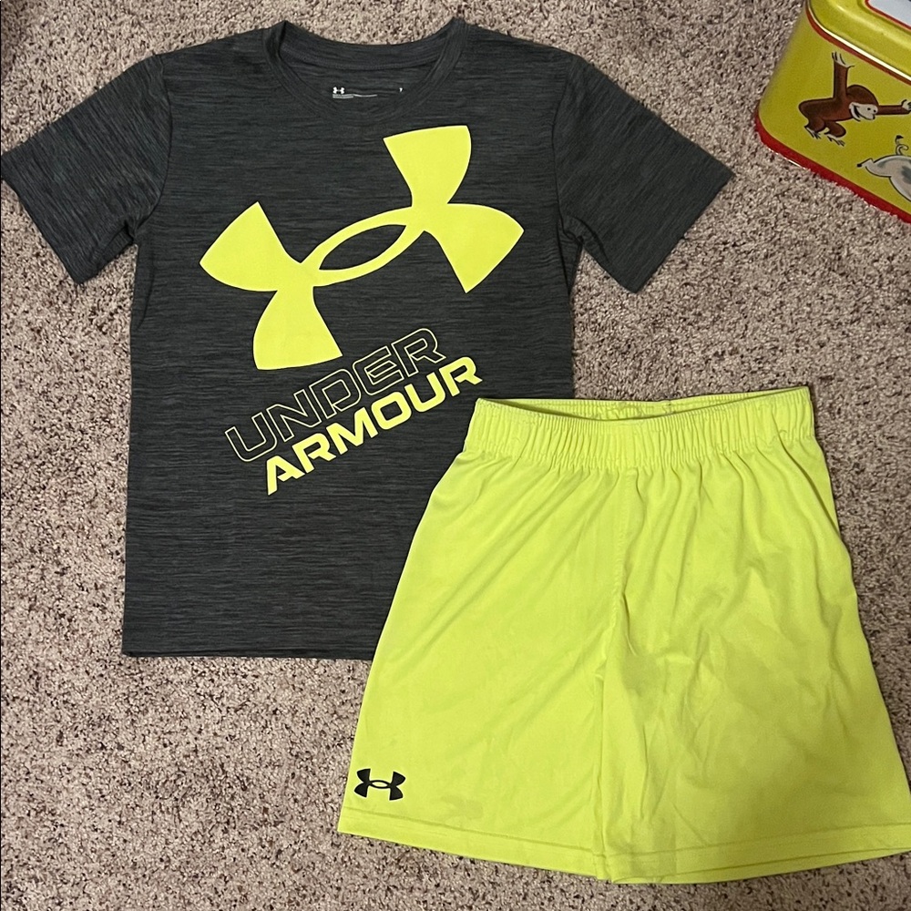 Under Armour Charcoal and Neon Yellow Kids Outfit